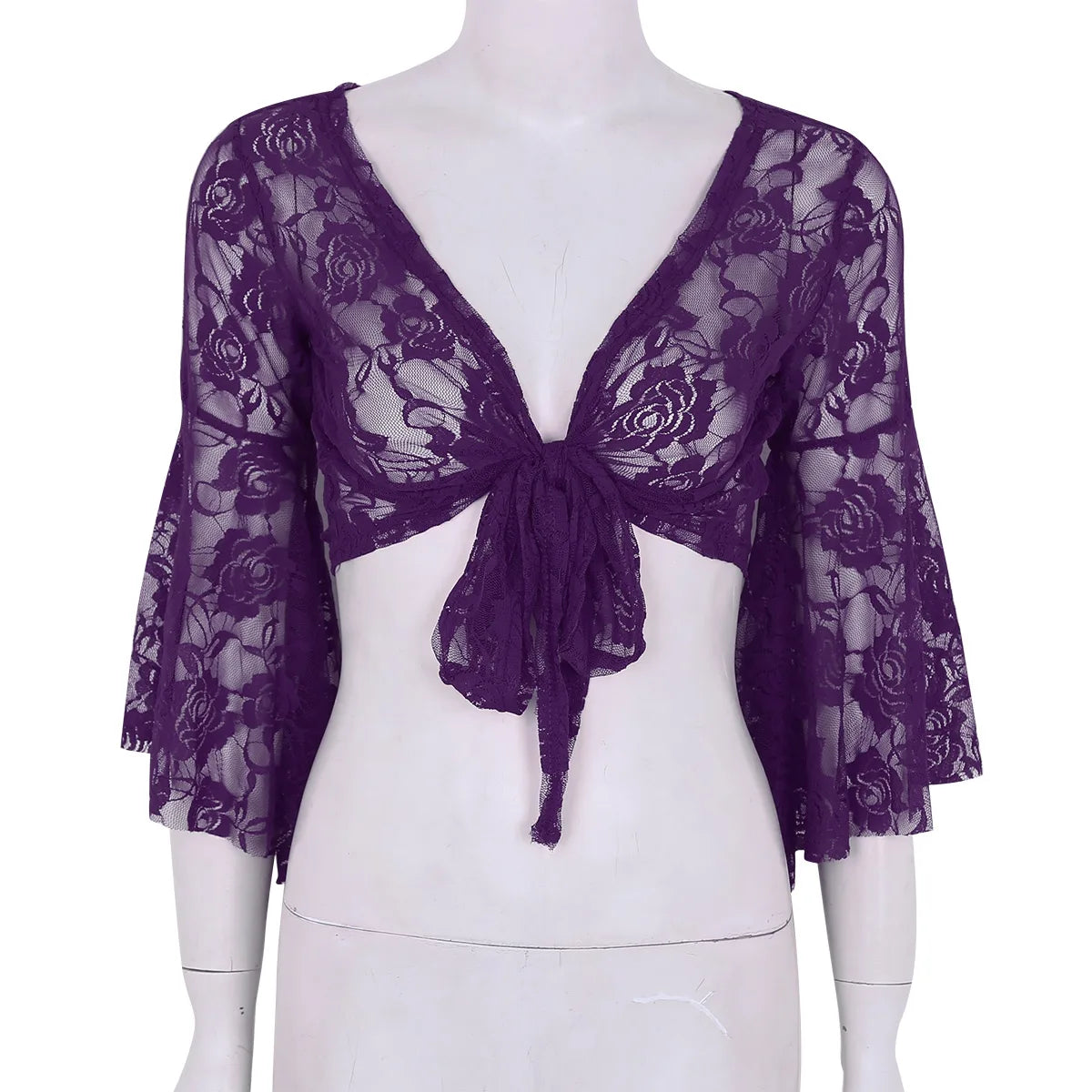 Flare Sleeve Floral Lace Wrap Top Dance Costume Cover Up Cardigan Wraps