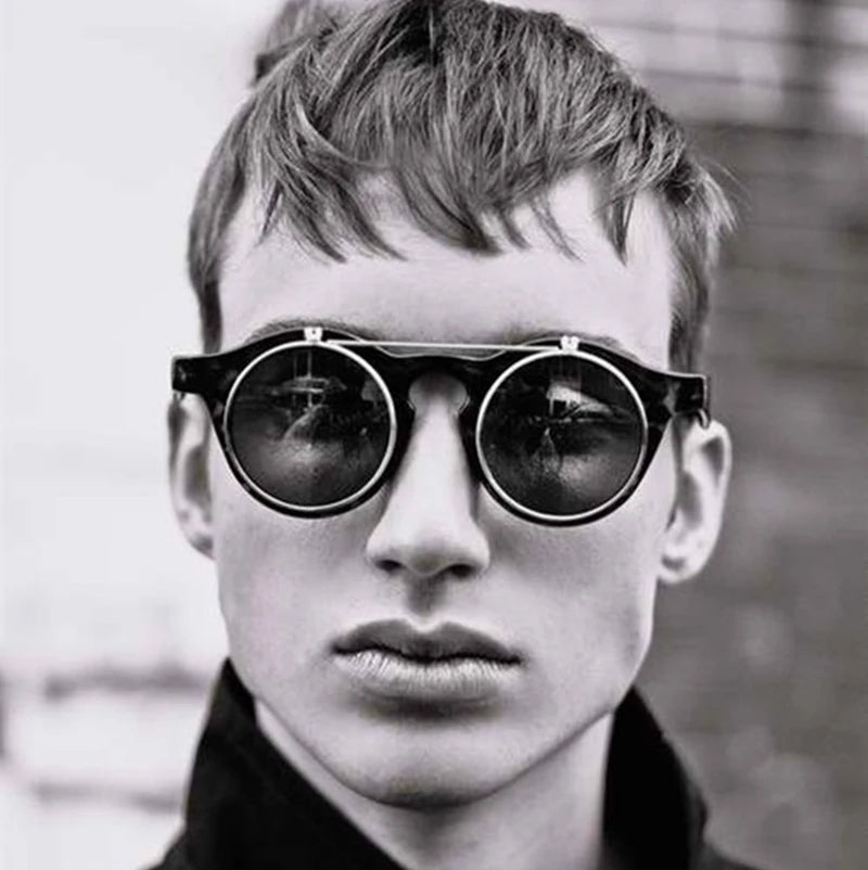 Round Steampunk Flip Up Sunglasses