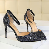 Magical Glittery Ankle Buckle Sandals High Heels Party Shoes