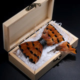 Handmade Woodland Feather Bow Ties & Lapel Pin Gift Box Set