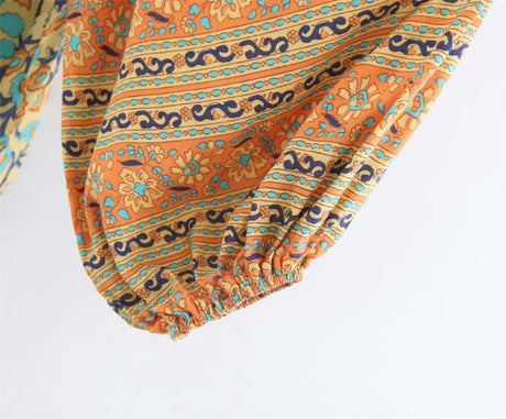 Sayra's Boho Sunshine Yellow Floral Print Long Sleeve Blouse Shirt