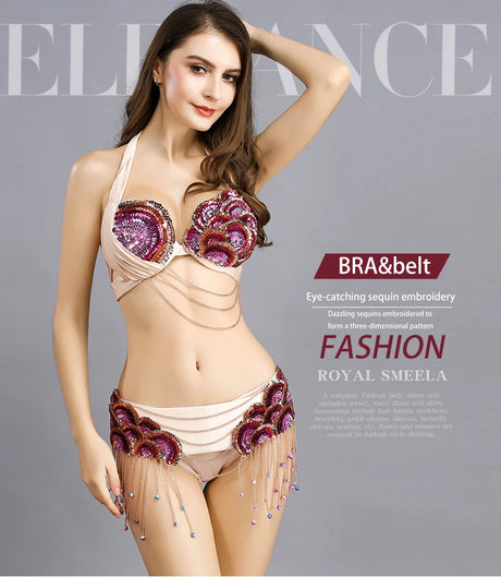 Peacock Belly Dance Beaded Bra and Belt Set