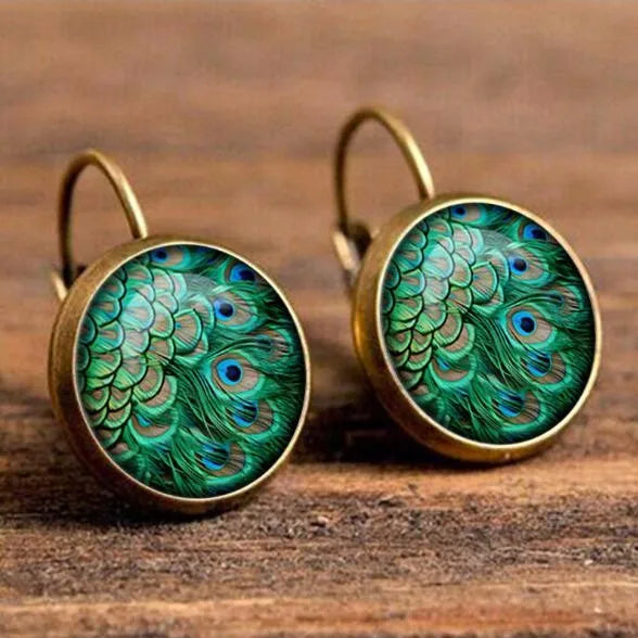 Peacock Glass Cabochon Earrings