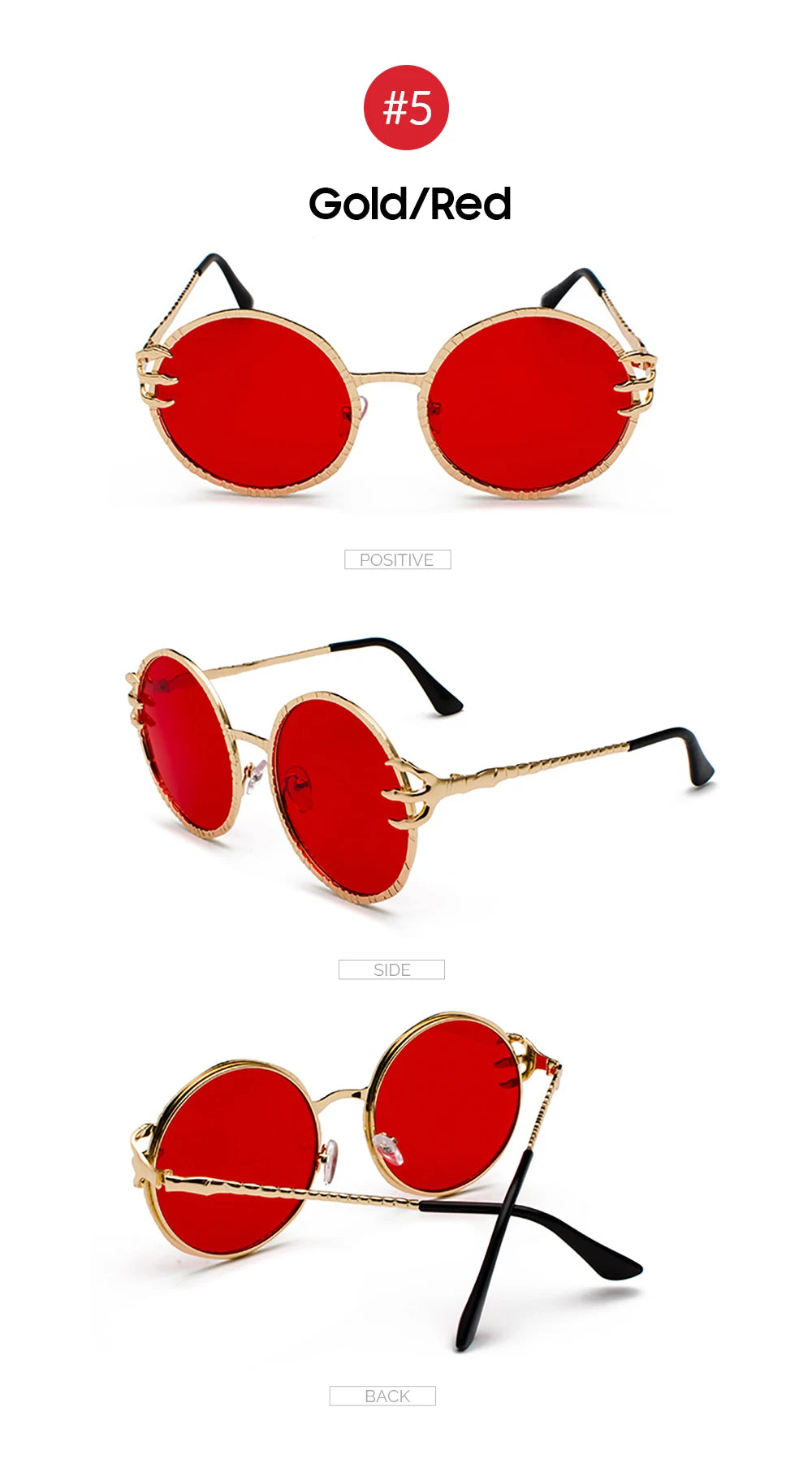 Claw Gripped Round Sunglasses Gothic Gold Metal Frame Shades