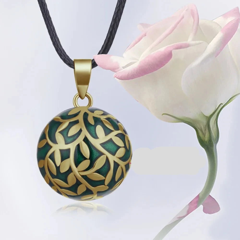 Forest Leaves Harmony Sound Chime Mexican Bola Pendant Necklace