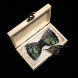 Handmade Woodland Feather Bow Ties & Lapel Pin Gift Box Set
