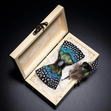 Handmade Woodland Feather Bow Ties & Lapel Pin Gift Box Set