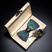 Handmade Woodland Feather Bow Ties & Lapel Pin Gift Box Set