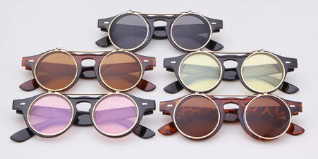 Round Steampunk Flip Up Sunglasses