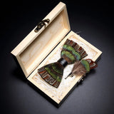 Handmade Woodland Feather Bow Ties & Lapel Pin Gift Box Set