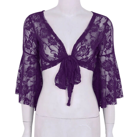 Flare Sleeve Floral Lace Wrap Top Dance Costume Cover Up Cardigan Wraps