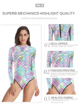 Mermaid Scales Printed Long Sleeve Swimwear One-piece Surfing Swimsuit