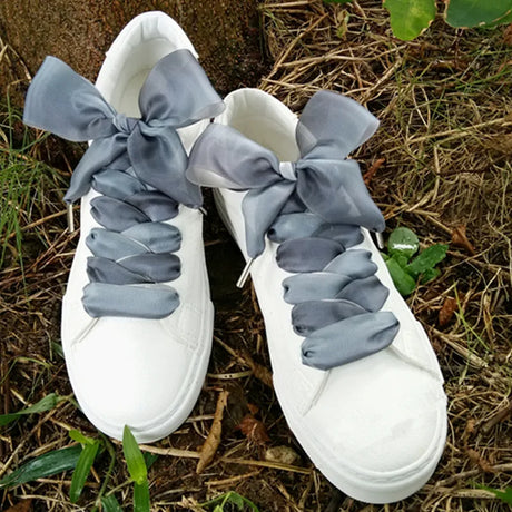 Gradient Colour 4cm Wide Satin Silk Ribbon Shoelaces 120cm Length