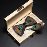Handmade Woodland Feather Bow Ties & Lapel Pin Gift Box Set