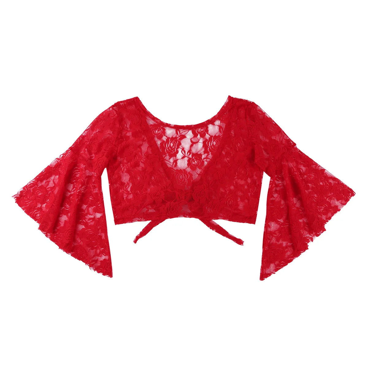 Flare Sleeve Floral Lace Wrap Top Dance Costume Cover Up Cardigan Wraps