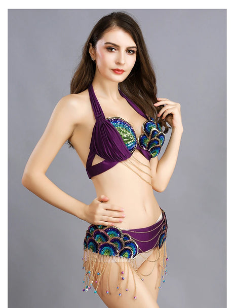 Peacock Belly Dance Beaded Bra and Belt Set