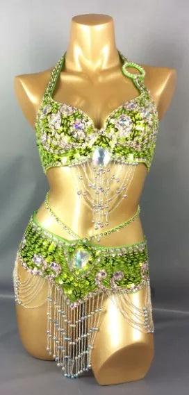 Gold Sequin Belly Dance / Samba Costume Bra with Beaded Fringe