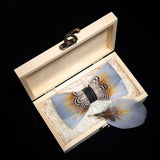 Handmade Woodland Feather Bow Ties & Lapel Pin Gift Box Set