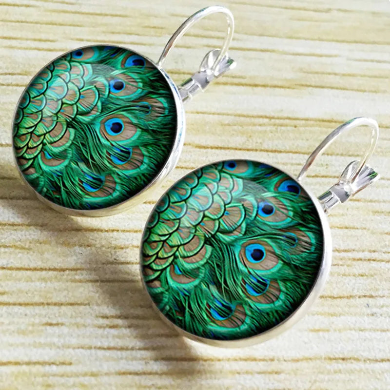 Peacock Glass Cabochon Earrings