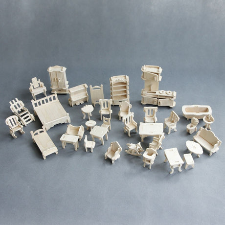 Mayor Woody's Wooden Dollhouse Furniture Set DIY Model Kit