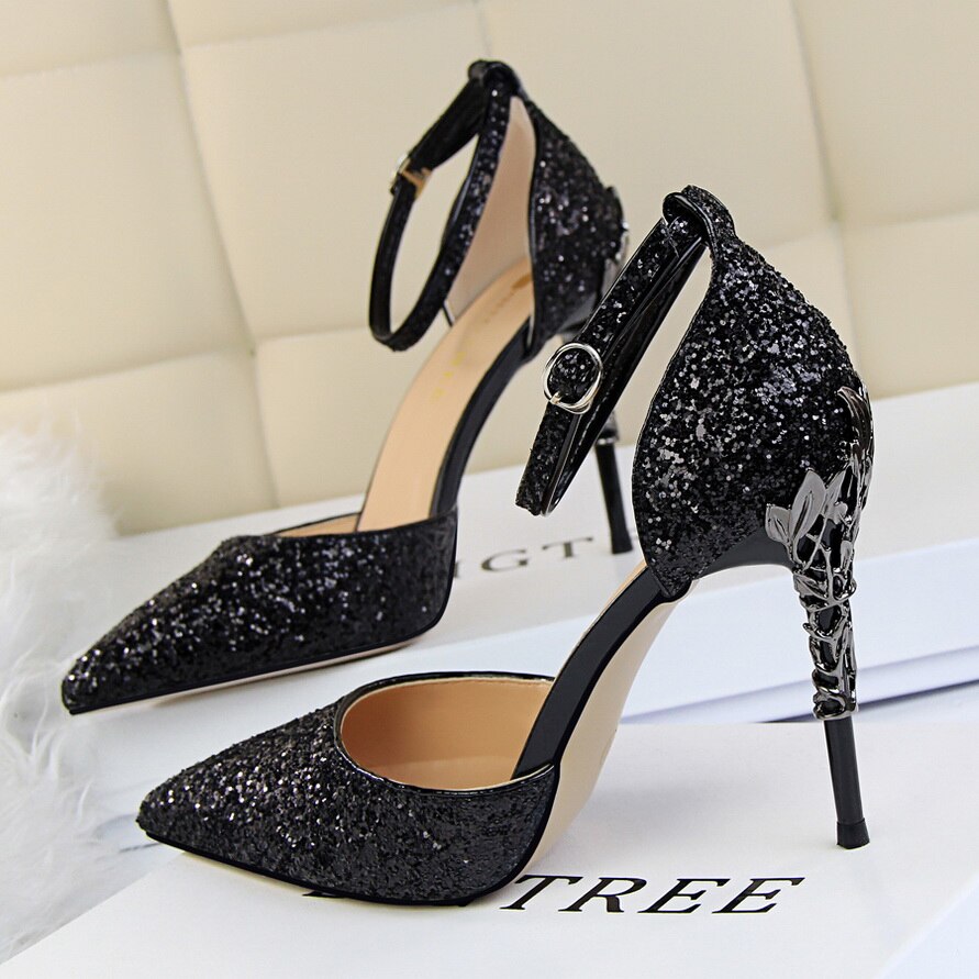 Magical Glittery Ankle Buckle Sandals High Heels Party Shoes
