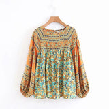 Sayra's Boho Sunshine Yellow Floral Print Long Sleeve Blouse Shirt