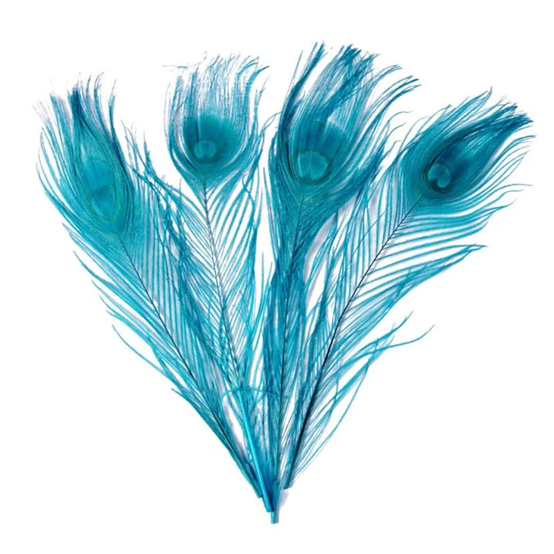 100Pcs Ivory & Dyed White Peacock Feathers Decor DIY Crafts 25-32CM