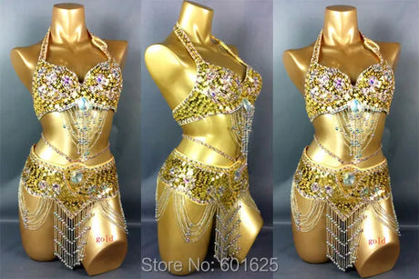Beaded Sequins Belly Dancing Belt+Bra Samba Costumes
