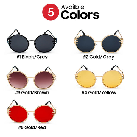 Claw Gripped Round Sunglasses Gothic Gold Metal Frame Shades
