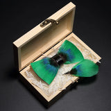 Handmade Woodland Feather Bow Ties & Lapel Pin Gift Box Set