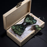 Handmade Woodland Feather Bow Ties & Lapel Pin Gift Box Set