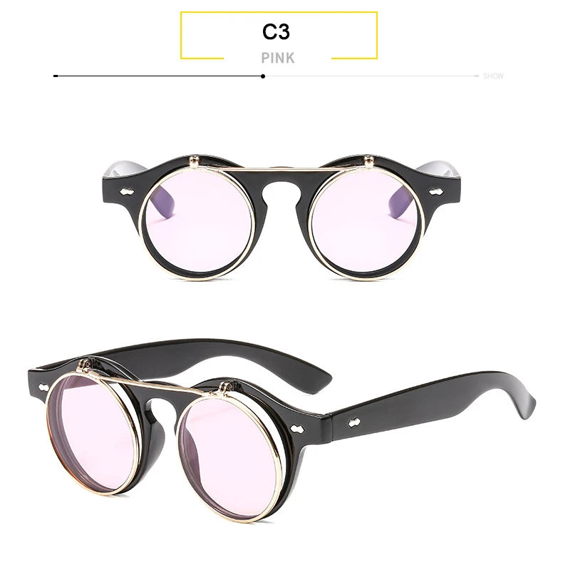 Round Steampunk Flip Up Sunglasses