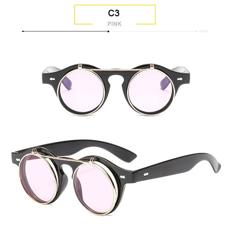 Round Steampunk Flip Up Sunglasses