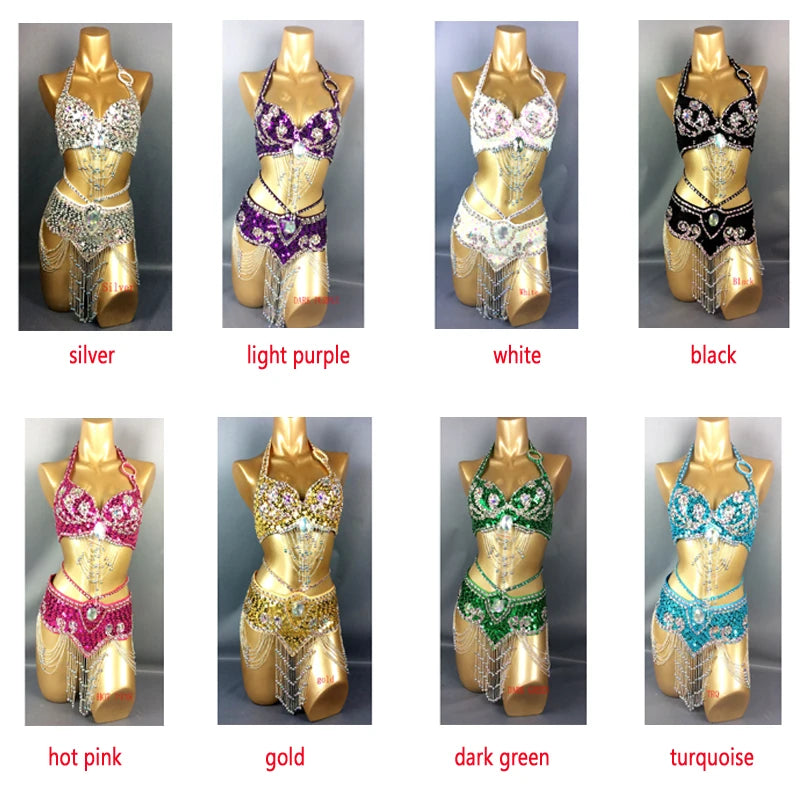 Beaded Sequins Belly Dancing Belt+Bra Samba Costumes