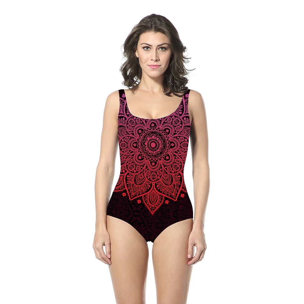 Mandala Printed Long Sleeve Swimwear One-piece Surfing Swimsuit