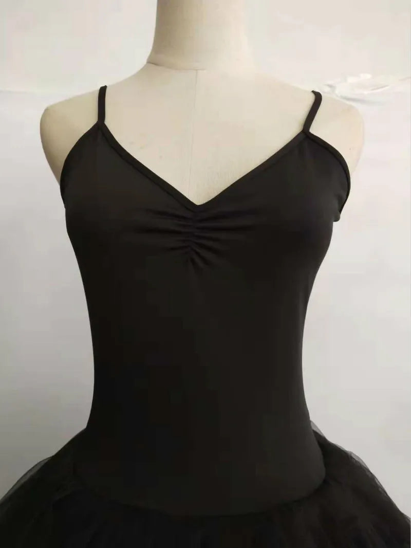 Unadorned White Black Basic Ballet Long Tutu Dress