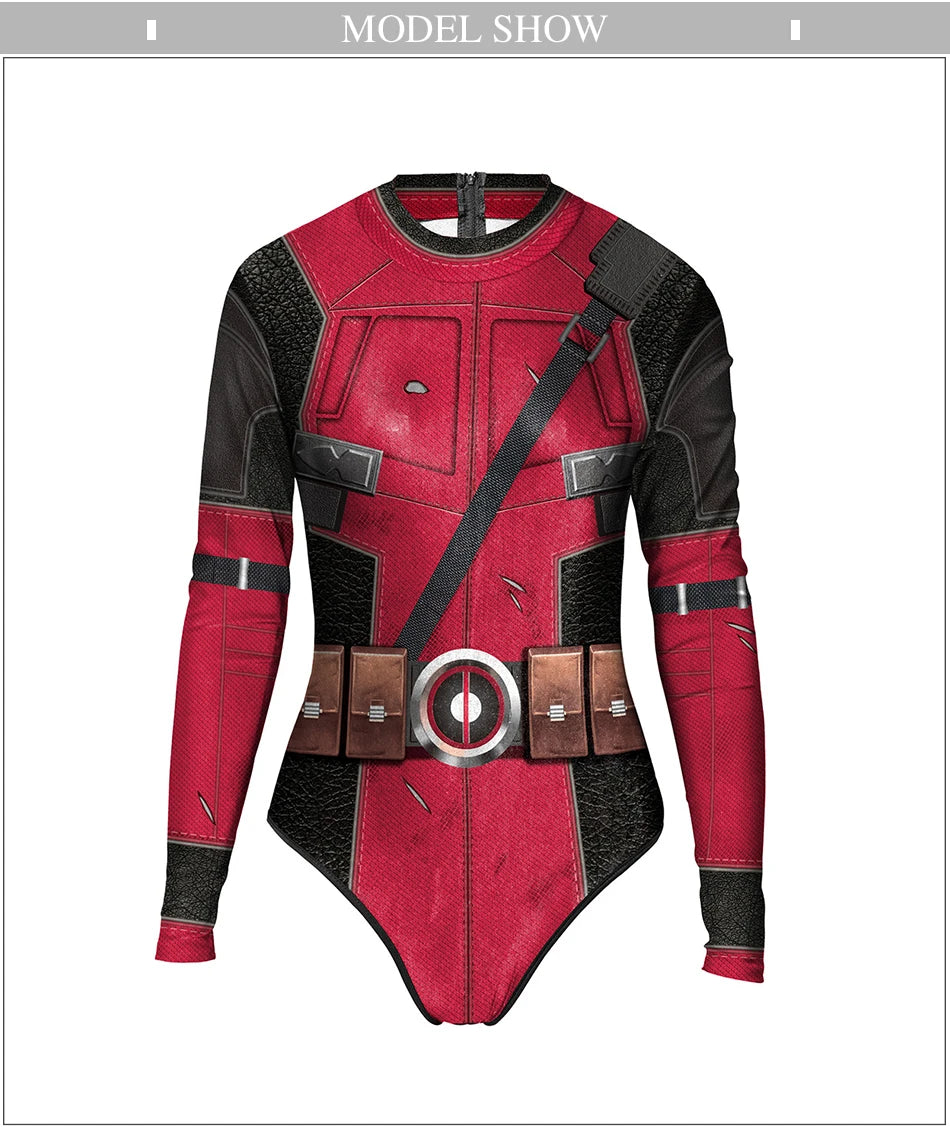Deadpool Printed Long Sleeve Swimwear One-piece Surfing Swimsuit