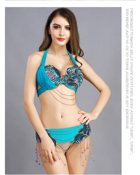 Peacock Belly Dance Beaded Bra and Belt Set