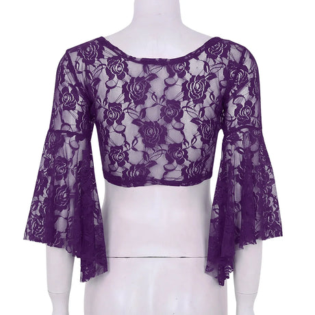 Flare Sleeve Floral Lace Wrap Top Dance Costume Cover Up Cardigan Wraps