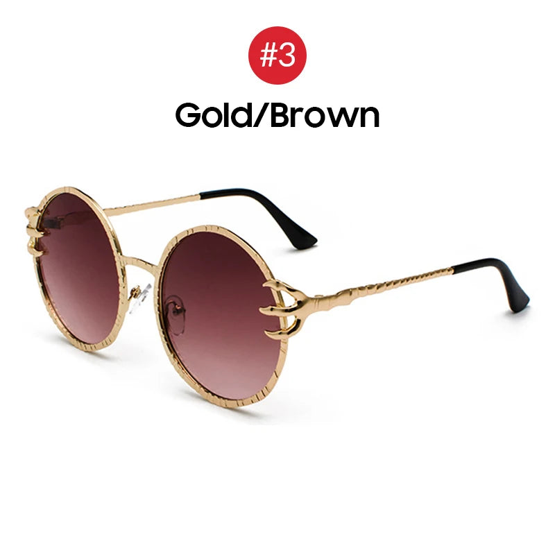 Claw Gripped Round Sunglasses Gothic Gold Metal Frame Shades