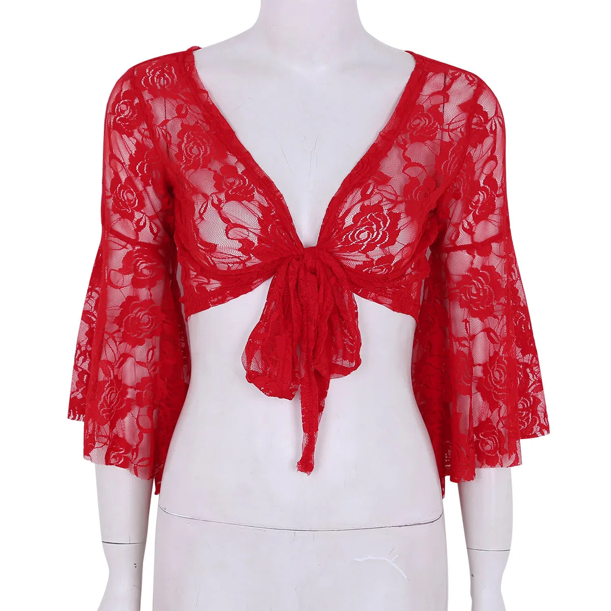 Flare Sleeve Floral Lace Wrap Top Dance Costume Cover Up Cardigan Wraps