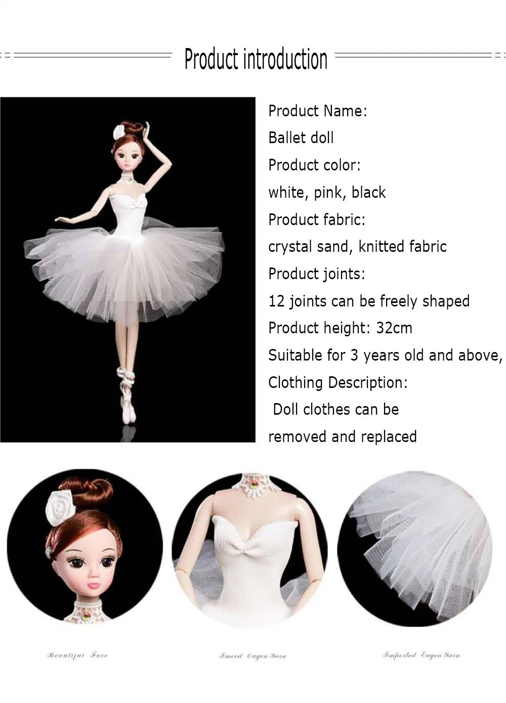 32cm Ballet Doll Large Original Handmade 1/6 Doll Full Set 11 Jointed Doll Girls