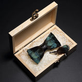 Handmade Woodland Feather Bow Ties & Lapel Pin Gift Box Set