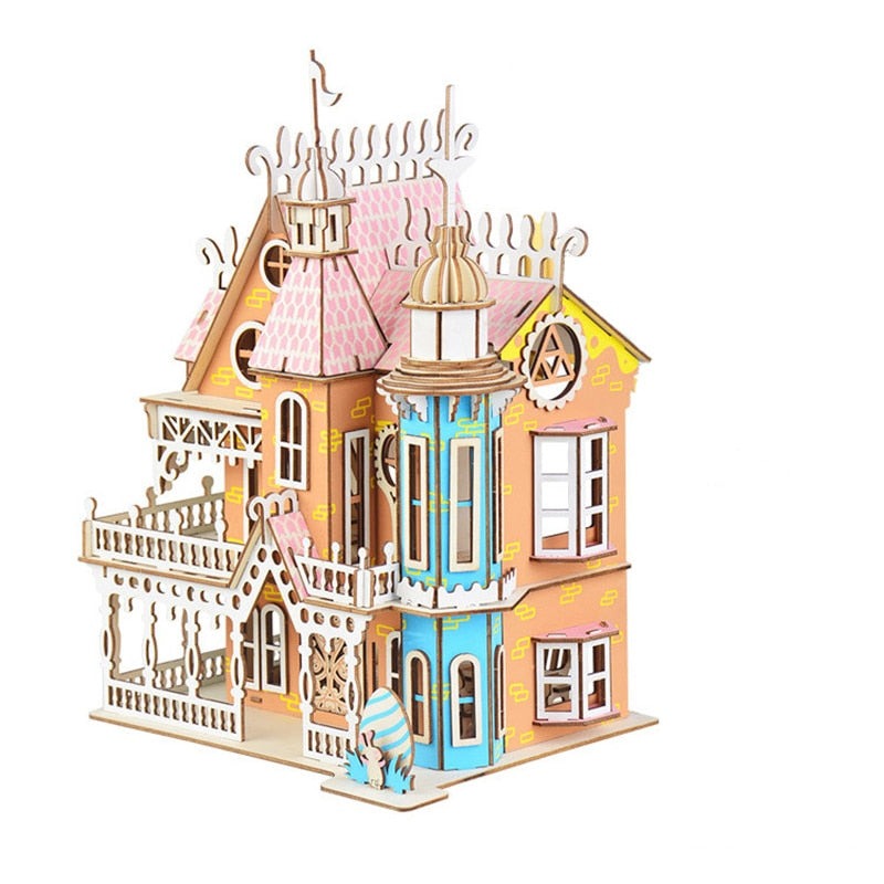 Painted Wooden Doll House with Furniture DIY Craft Kit