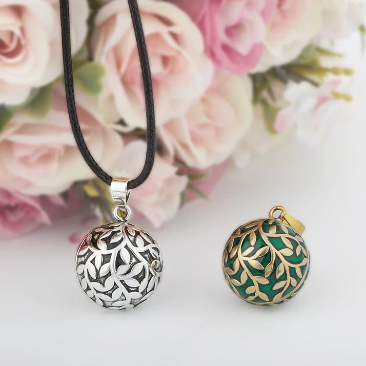 Forest Leaves Harmony Sound Chime Mexican Bola Pendant Necklace