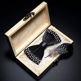 Handmade Woodland Feather Bow Ties & Lapel Pin Gift Box Set