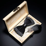 Handmade Woodland Feather Bow Ties & Lapel Pin Gift Box Set