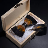 Handmade Woodland Feather Bow Ties & Lapel Pin Gift Box Set