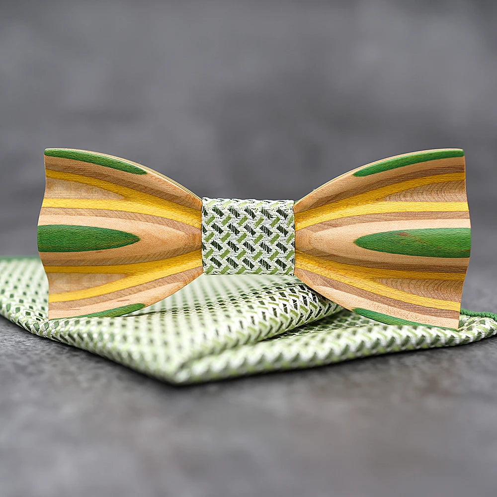 Hand Painted Wooden Bow Tie and Pocket Square Gift Box Sets