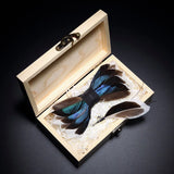 Handmade Woodland Feather Bow Ties & Lapel Pin Gift Box Set